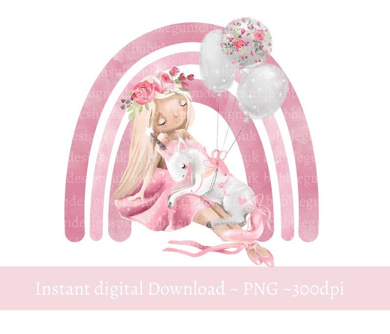 Ballerina & Unicorn Pink Rainbow PNG Pink Rainbow Sublimation Etsy