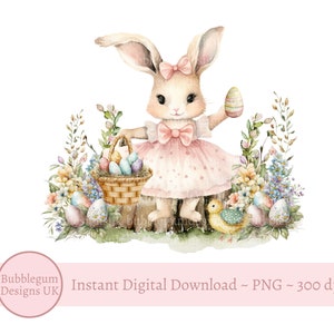 Pink Bunny Osterkorb Sublimationsdesign, PNG, Ostereier, Osterhase PNG, druckbare Kunst, Osterhase, sofortiger digitaler Download