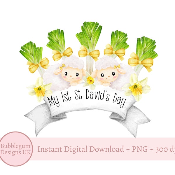 Mon 1er Saint David’s Day Baby Lamb Wreath PNG, Aquarelle Baby Animal, Lamb Sublimation Design, Jonquille Couronne, Téléchargement numérique instantané