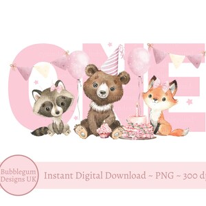 Roze bosdieren ONE sublimatieontwerp, png, pyjama eerste verjaardag, bosdieren, als ik wakker word, zal ik het zijn, instant digitale download