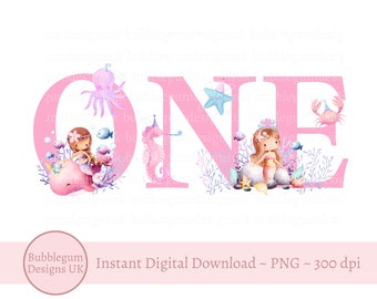 Mermaids PNG, Mermaid 1st Birthday Sublimation Design, Under the Sea PNG, Mermaid Digital Design, Mermaid Birthday, Instant Digital Download