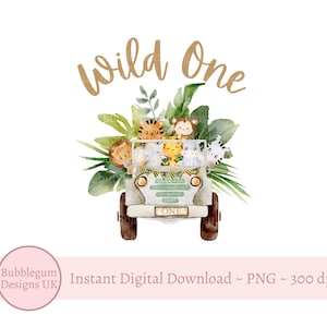 Caminhão de animais selvagens do Safari PNG, animais bebês em aquarela, design de sublimação de camisetas, design de cartão de aniversário, download digital instantâneo
