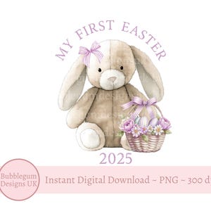 Purple My First Easter 2025 Lop Ear Bunny & Basket Sublimation Design, PNG, Easter Bunny, 1st Easter, Bunny Rabbit, Instant Digital Download