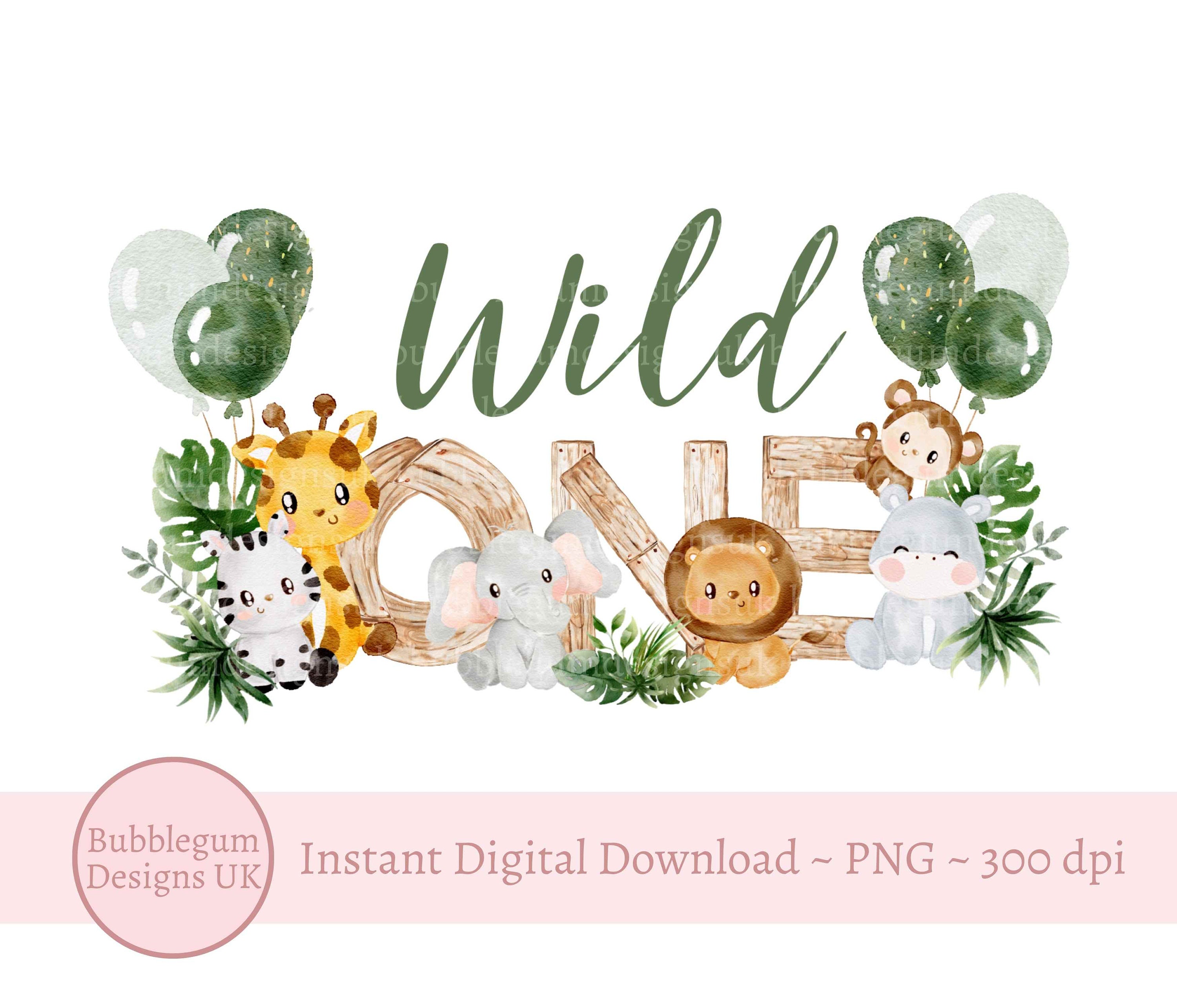 Wild One Baby Safari Animals PNG Watercolor Baby Animals T - Etsy