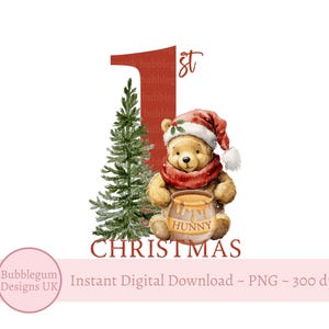 Weihnachten des klassischen Winnie The Pooh, Babys 1. Weihnachts-T-Shirt Sublimation, mein erstes Weihnachten, Feiertage, sofortiger digitaler Download