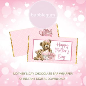 Afdrukbare Moederdag chocoladereep wrapper, Moederdag roze beer ontwerp, 1,55 oz (100 g) reep wrapper, instant digitale download