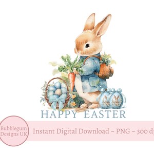 Blue Happy Easter Bunny & Basket Sublimation Design, PNG, Easter Bunny Rabbit, Easter, My 1st Easter Bunny, Instant Digital Download