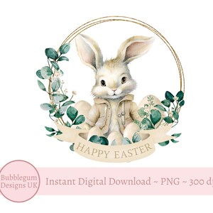 Neutral Bunny Happy Easter Wreath PNG, Easter Bunny Sublimation Design, Easter Bunny Clipart,Rabbit, My 1st Easter, Instant Digital Download