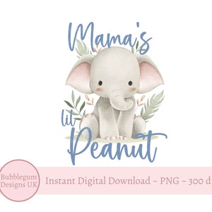 Mama's Lil Peanut babyolifant PNG, olifant sublimatie ontwerp, T-shirt pasgeboren babyolifant, kleine pinda, instant digitale download