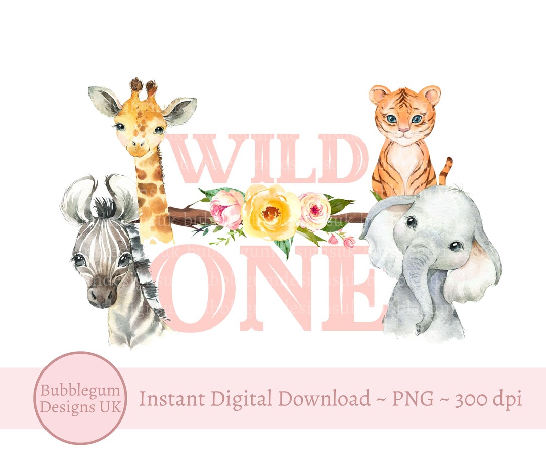 Pink Wild One Baby Safari Animals PNG, 1st Birthday T Shirt Sublimation ...