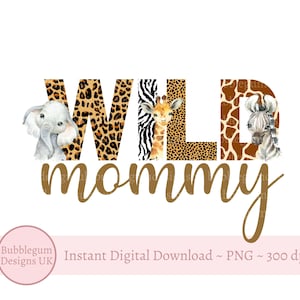 Animais selvagens do Safari da mamãe bebê PNG, animais bebês em aquarela, design de sublimação de camiseta da mamãe do 1º aniversário, download digital instantâneo