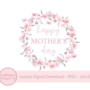 Moederdag roze bloemenkrans PNG, Moederdagkaartontwerp, Moederdagsublimatieontwerp, moeder, moeder, moeder, instant digitale download