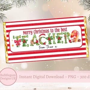 Frohe Weihnachten an den besten Lehrer Schokoladenverpackung, druckbare Bonbonverpackung, A4 druckbar, danke Lehrer, sofortiger digitaler Download