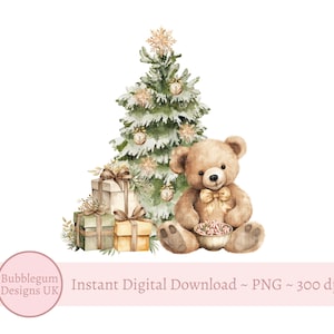 Orsacchiotto di Natale verde oro e albero PNG, orso di Natale, primo Natale del bambino, design a sublimazione del sacco di Babbo Natale, download digitale istantaneo
