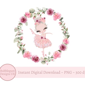 Pink Floral Ballerina Wreath PNG, Sublimation Design, Ballet PNG, Ballerina Digital Design, Ballerina Clip Art, Instant Digital Download