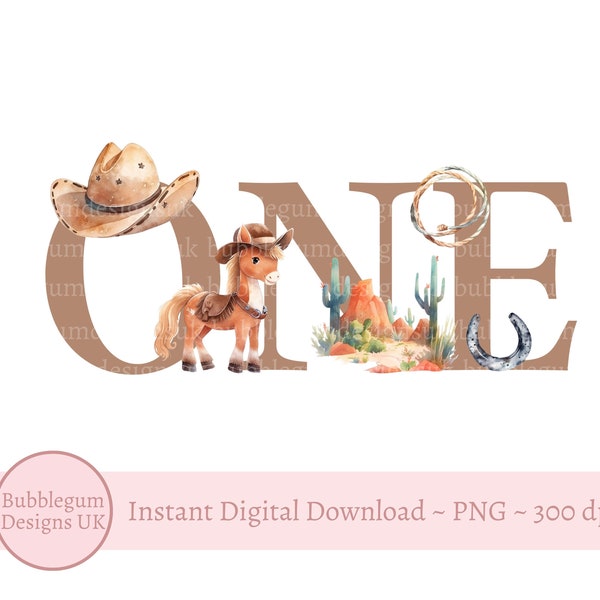 One Cowboy, Horse & Hat PNG, 1st Birthday Sublimation Design, Cowboy Rodeo Sublimation, Wild West Party, Instant Digital Download