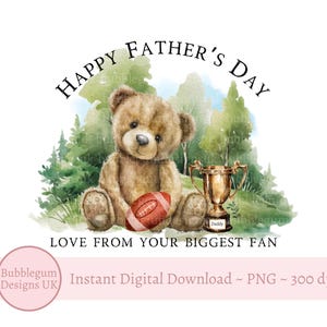 Ours en peluche rugby heureux fête des pères PNG, papa ours, conception de carte de fête des pères, conception de sublimation de fête des pères, téléchargement immédiat
