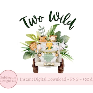 Twee wilde baby safari dieren vrachtwagen PNG, aquarel babydieren, T-shirt sublimatie ontwerp, verjaardagskaart ontwerp, instant digitale download