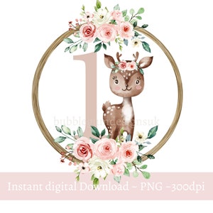 Sublimation Design Digital Download, Woodland Baby Deer PNG Blue Boys 1st Birthday First Birthday Deer Design
