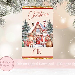 Babbo Natale e cervi Merry Christmas Chocolate Wrapper, stampabile Chocolate Candy Wrap, A4 stampabile, regalo di Natale, download digitale istantaneo