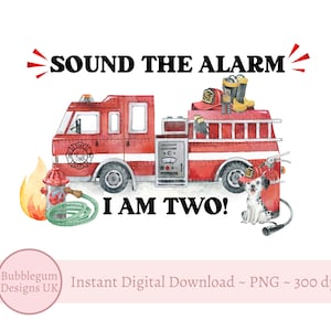 2e anniversaire, sonne l'alarme, conception de sublimation de camion de pompiers, t-shirt fête d'incendie et de sauvetage, camion de pompiers, camion de pompier, téléchargement numérique instantané PNG