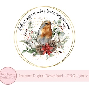 Rotkehlchen erscheinen, wenn geliebte Personen in der Nähe sind PNG, Sublimationsdesign, Weihnachtsdekorationsdesign, In Sympathie PNG, sofortiger digitaler Download