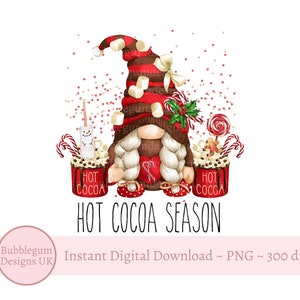 Święta Bożego Narodzenia Czerwony Gnom Gorący Sezon Kakao PNG, Gnom Clipart, Święta Sublimacja Projekt, Gorący Projekt Kakao, Natychmiastowe Pobieranie Cyfrowe