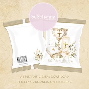Erste heilige Kommunion behandelt, A4 druckbare JPG, Kommunion Favor Bag, Kommuniontasche, sofortiger digitaler Download