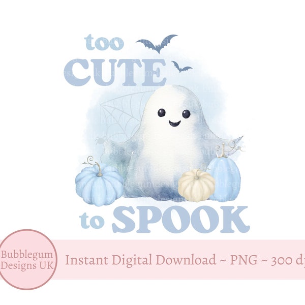 Too Cute To Spook PNG, Ghost Tee, Kids Halloween T-Shirt Sublimation Design, Boys Halloween Tee, Pumpkin T shirt, Instant Digital Download