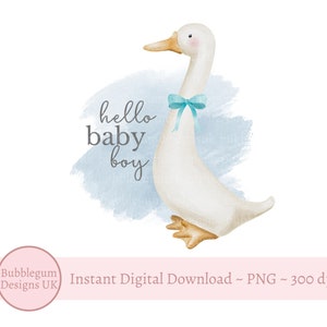 Hello Baby Boy Blue Goose Duck PNG, sublimatieontwerp, nieuwe baby, babyshower, babyjongen, Hello Baby-illustraties, instant digitale download