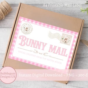 Etiqueta de envío de correo de conejo de Pascua imprimible en color rosa A4 PNG, etiqueta de envío de entrega especial de conejo de Pascua, etiqueta de paquete, descarga digital instantánea