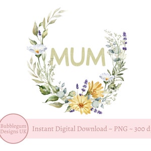 Corona floral para mamá, diseño de tarjeta para el Día de la Madre, diseño de sublimación para el Día de la Madre, clipart de cumpleaños para mamá, descarga digital instantánea