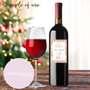 Etiqueta para botella de vino con rayas A4, JPG, etiqueta de regalo, etiqueta para botella con mensaje de Feliz Navidad, diseño de calcomanía para paquete, regalo para maestros, descarga digital instantánea