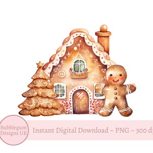 Casa di pan di zenzero di Natale e ragazzo PNG, design di sublimazione di Natale, design di biglietti di Natale, design del sacco di Babbo Natale, download digitale istantaneo