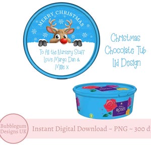Merry Christmas Reindeer Chocolate Tub Lid Design PNG, Printable Chocolate Candy Tub Lid, Christmas Sticker,Instant Digital Download
