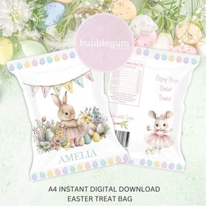 Tutu Bunny Easter Treat Packet, A4 stampabile JPG, Sacchetto di dolcetti pasquali, Buona Pasqua, Pacchetto di patatine pasquali, Sacchetto di patatine, Download digitale istantaneo