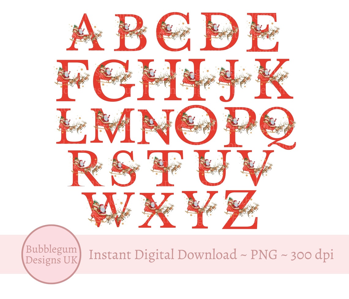 Letter R Sleigh Santa Sleigh Christmas Red Alphabet PNG, Christmas 26 Individual ...