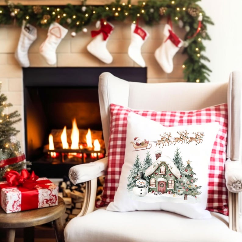 Jultomtens renarsläde och julhus PNG, julclipart, julsäckdesign, sublimering av julaftonslåda, omedelbar digital nedladdning bild 5
