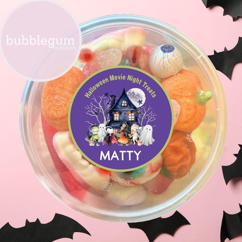 Halloween Movie Night Treats Chocolate Tub Lid Design, PNG, Printable