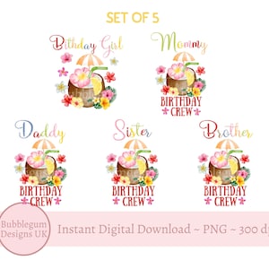 5 x PACOTE FAMILIAR Aloha Summer Birthday Crew PNG, Designs de sublimação para camisetas de festa em família tropical, Aniversariante, Download digital instantâneo