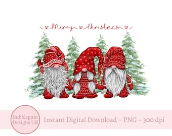 Scandi Christmas Gnomes PNG, Christmas Clip Art, Christmas Card Design, Sublimation Design, Instant Digital Download