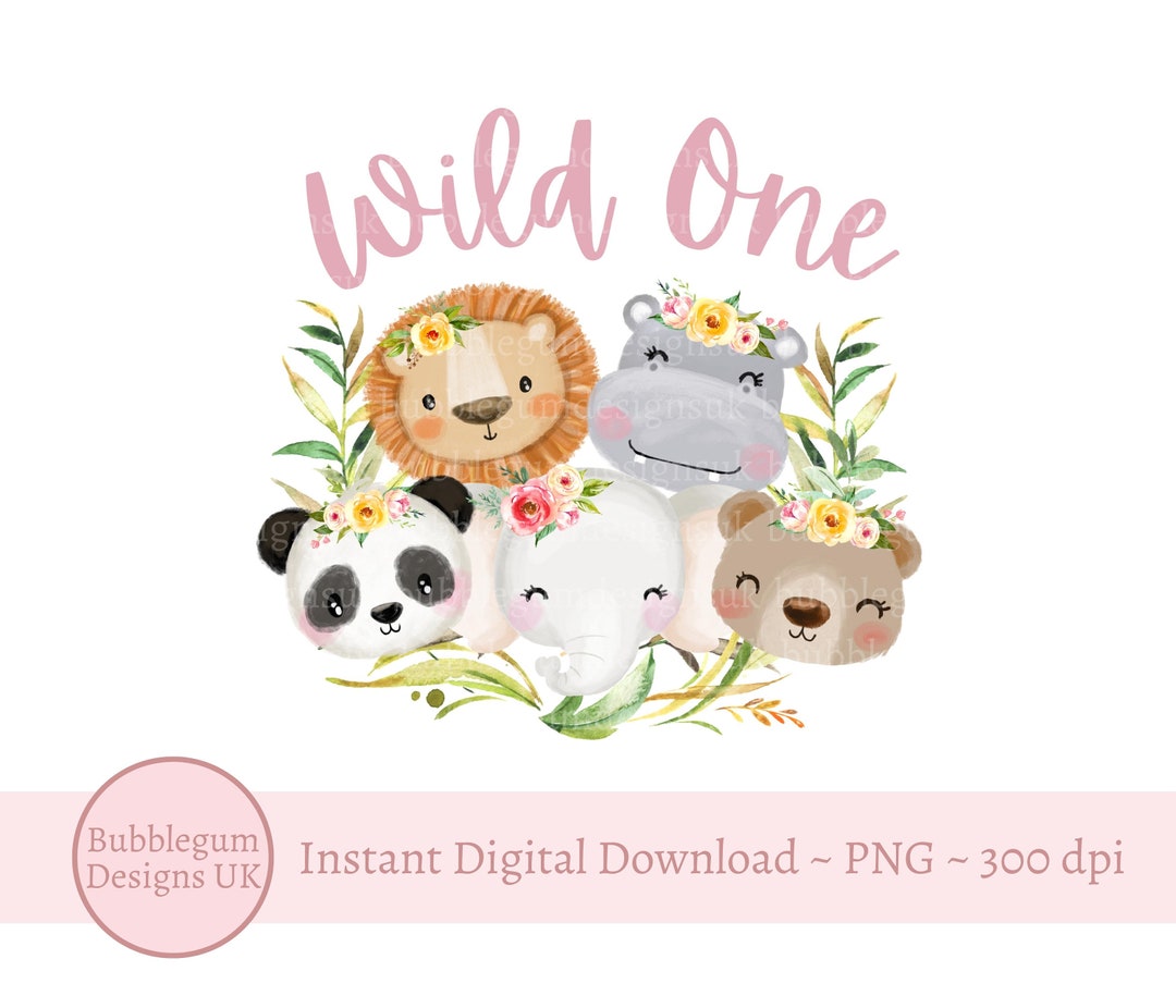 Girls Wild One Baby Safari Animals PNG, Watercolor Baby Animals, T ...