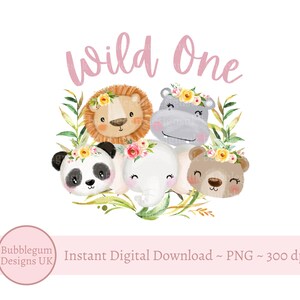 Girls Wild One Baby Safari Animals PNG, Watercolor Baby Animals, T ...