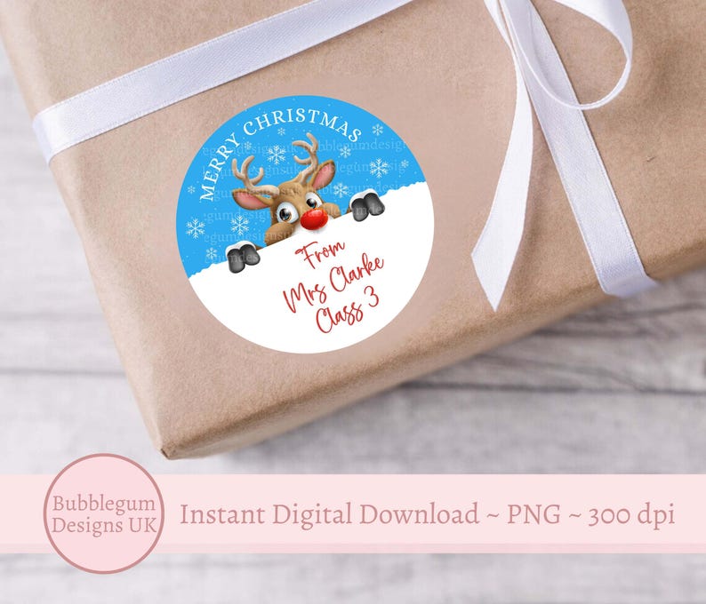 Merry Christmas Rudolph Reindeer Chocolate Tub Lid Design PNG