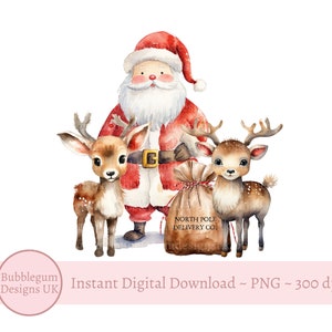 Renna di Natale e Babbo Natale PNG, Clipart di Natale, Sublimazione delle feste, Renna delle feste carina, Cibo magico per renne, Download digitale istantaneo