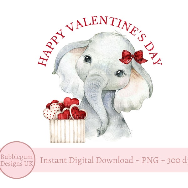 Happy Valentine's Day Elephant PNG, Sublimation Design, Red Hearts, First Valentine Day, Elephant Sublimation, Instant Digital Download,