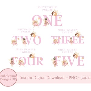 Pink Fairy Ages 1-5 Bundle Sublimation Designs, PNG, When I Wake Up I Will Be Birthday Pyjama Designs, Fairies, Instant Digital Download