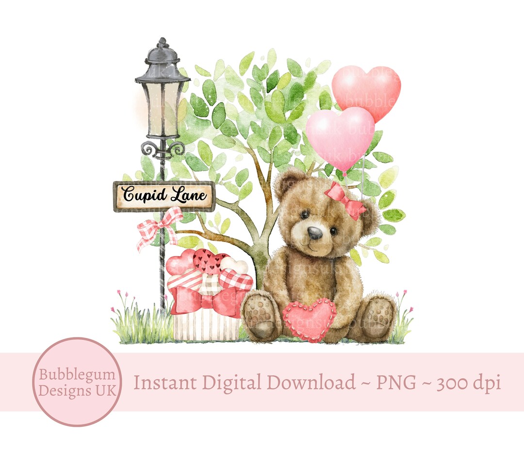 Valentine Teddy Bear Cupid Lane PNG Teddy Bear Sublimation Etsy UK