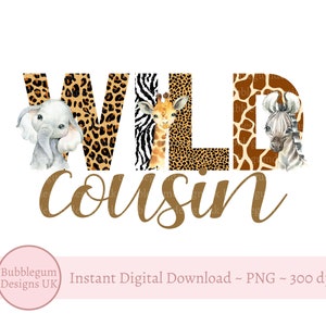 Animales de safari bebé primo salvaje PNG, animales bebé acuarela, diseño de sublimación de camiseta para primo de primer cumpleaños, descarga digital instantánea