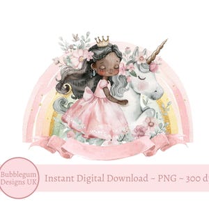 Princesa rosa arco-íris PNG, design de sublimação de aniversário de princesa, camiseta de aniversário de menina, cartão de aniversário de princesa, download digital instantâneo